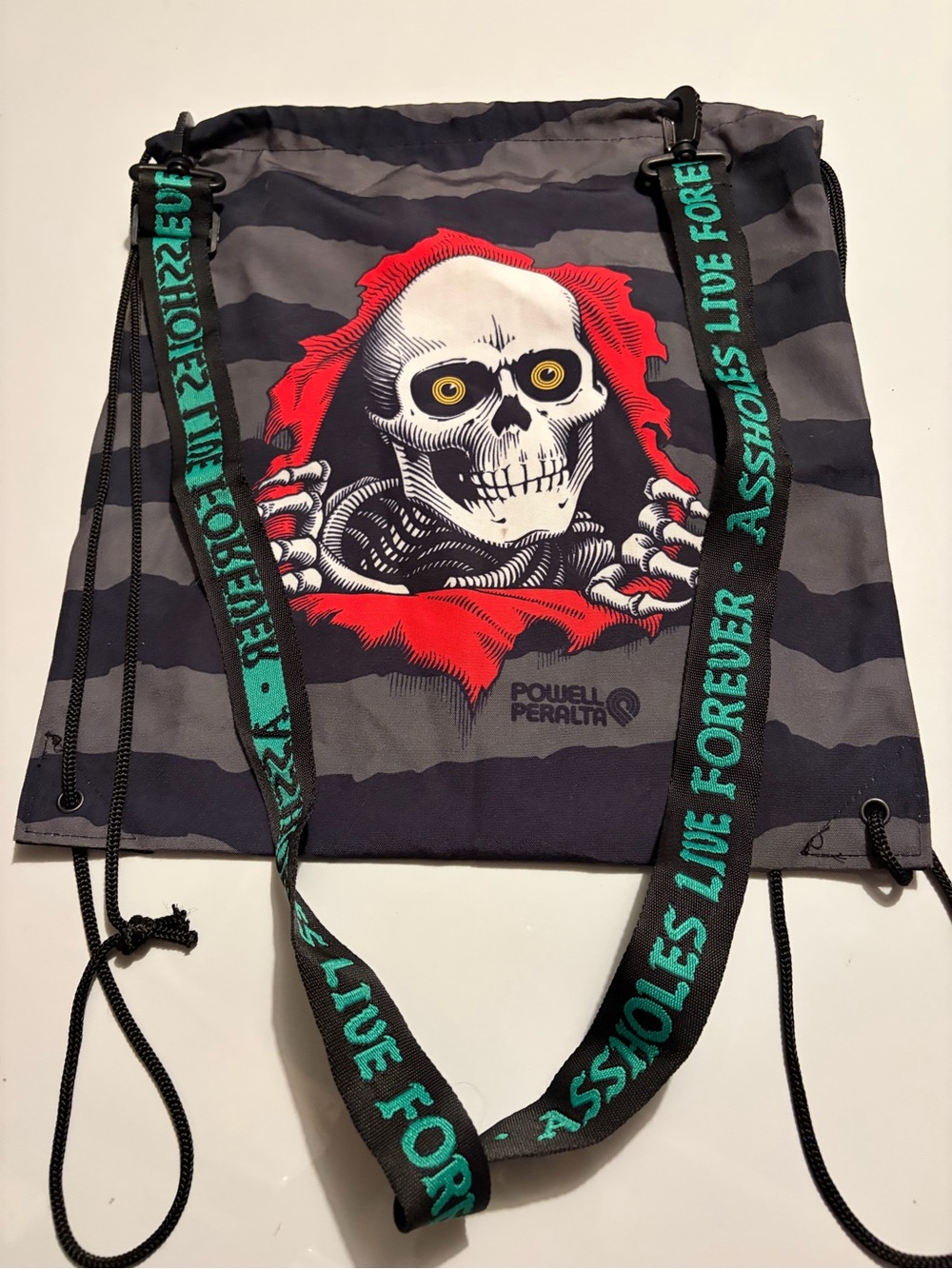 Rare Powell Peralta bones brigade Drawstring Backpack Tony Hawk supreme Stussy